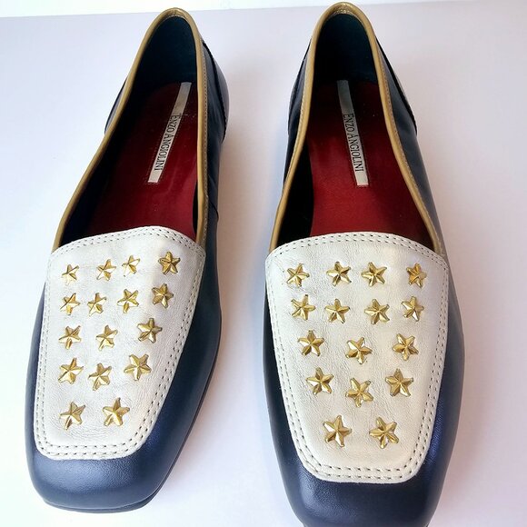 Vintage Enzo Angiolini Ealamel Blue Gold White Metallic Star Flats, 8W - Picture 5 of 10